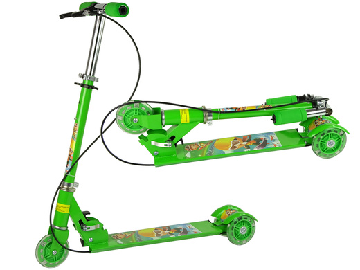 Dreirädriger Tretroller Leuchtende LED-Räder Grün mit Handbremse