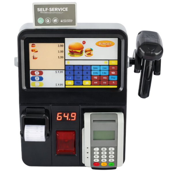 Self-service checkout terminal scanner lights sounds