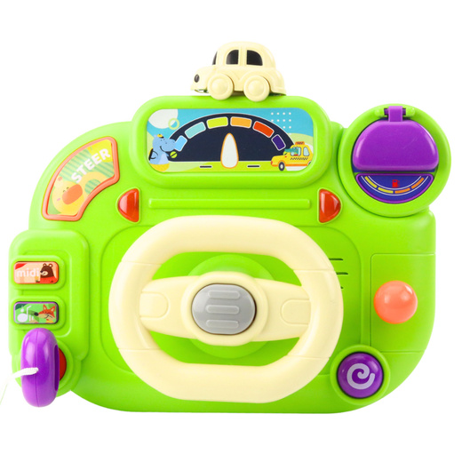 Interactive Steering Wheel For Kids Driving Simulator Lights Sounds Green