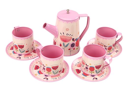 Kaffee-Tee-Set Tassen Wasserkocher Tablett Pink Cafe 12-tlg.