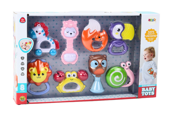 Set of Baby Rattles and Teethers with Animals 8 pcs