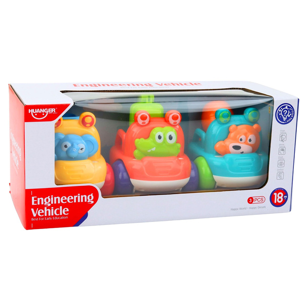Set of Construction Vehicles with Animals for Toddlers Colorful 3 pcs.