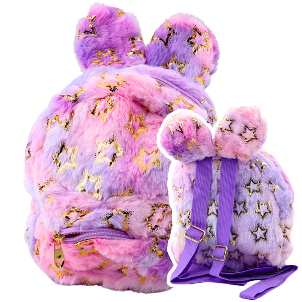 Plüschrucksack Ohren Gold Sterne Kinder Lila Rosa