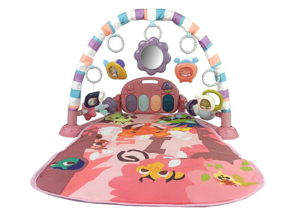 Baby Mat with Foam Rattles Teething Ring Mirror Sound Pink