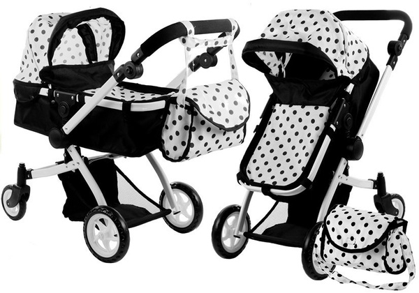 Puppenwagen Alice Kinderwagen 2in1 Puppe Babytrage Puppenkarre Wagen Schwarz