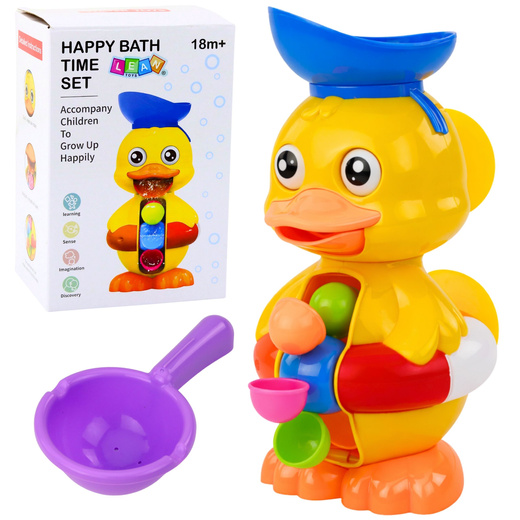Interactive Bath Toy Duck with Grinder, Suction Cups, and Spoon