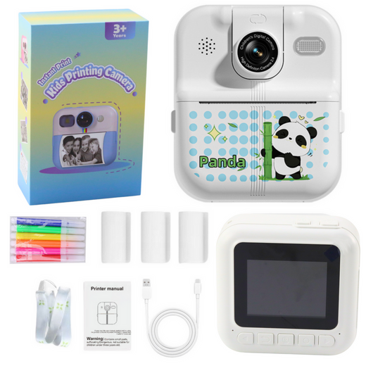 Sofortbildkamera mit Thermodrucker, Spiele, 3 Rollen, weißer Panda