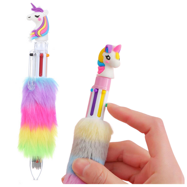 School Office Pen With Fur Unicorn Multicolor