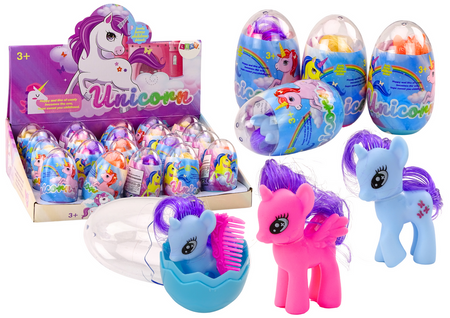 Einhorn-Figur im Ei, bunter Kamm, magische Eiermischung