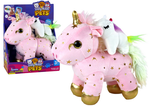 Unicorn Plush Sleeping Animal Lullaby Pink With Stars Set