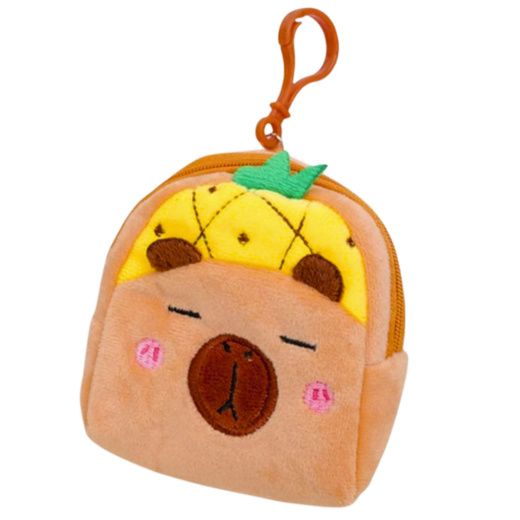 Plüschgeldbörse mit Schlüsselanhänger, Capybara-Ananas-Gelb, 9,5 x 8 cm