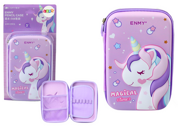 Large Unicorn Pencil Case, 3D, Purple, 23x15x5 cm