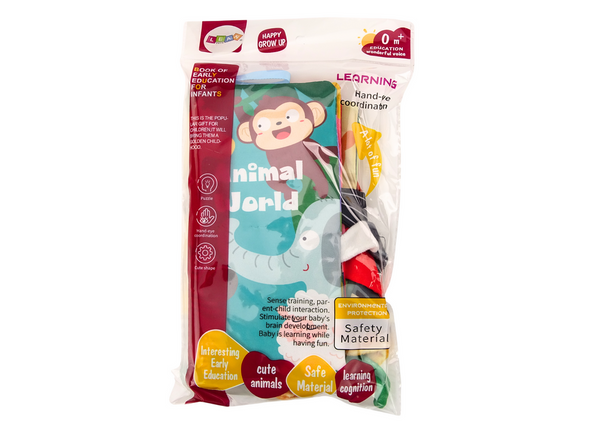 Weiches Lehrbuch, das mit wilden Tieren raschelt