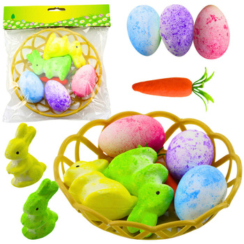 Easter Decorations In Basket Bunnies Eggs Carrot 6pcs