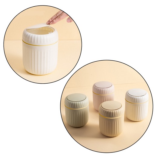 Mini-Mülleimer mit Öffnungsdeckel, universell, elegant, Beige