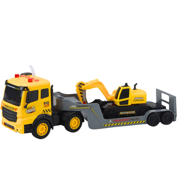 Tow Truck with Crawler Excavator Rotating 360° Yellow 1:16