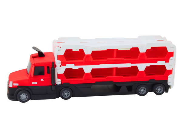 Lora Abschleppwagen 2in1 Rennstrecke, Lichter, Geräusche, Schilder, Spielzeugautos, Rot