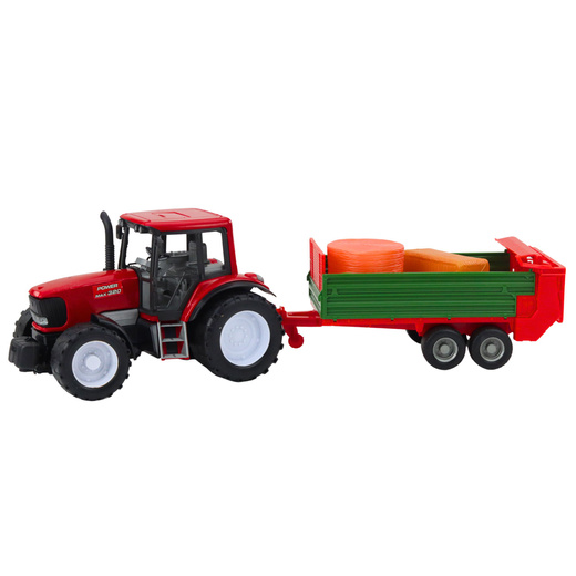 Agricultural Farm Tractor with Green Trailer and Hay Red 62cm