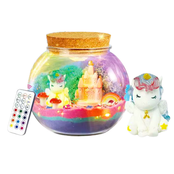 Kreatives DIY-Terrarium-Set mit kleiner Einhorn-LED-Lampe und Fernbedienung