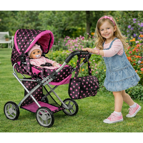 Alice Doll Pram Carrier Bag Black-Pink
