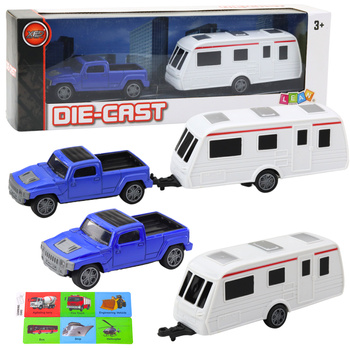 Set of Metal Car with Camper Trailer Blue