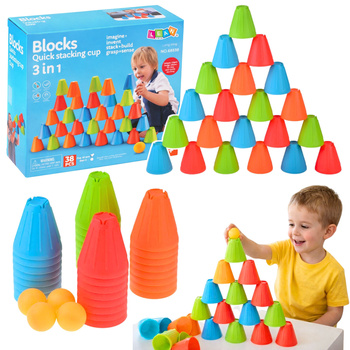 Pädagogisches Geschicklichkeitsspiel Fast Cups 3in1 Bälle Becher 38 Stück.