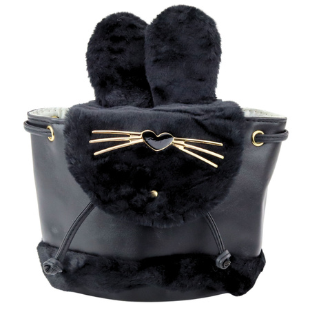 Kinderrucksack Plüschohren Verstellbarer Riemen Schwarz 22cm 4L