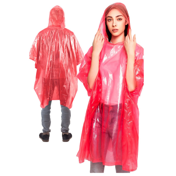 Raincoat Cloak with Ball Keychain Red