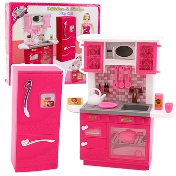 Doll Kitchen Set Fridge Oven Accessories Pink