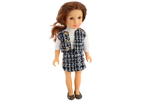 Doll In Elegant Checked Clothes Brown Hair