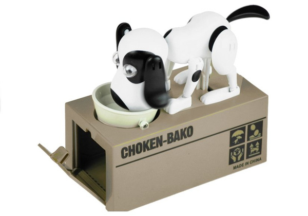 Dog Piggy Bank Robotic Coin Munching Toy Money Box White - Black