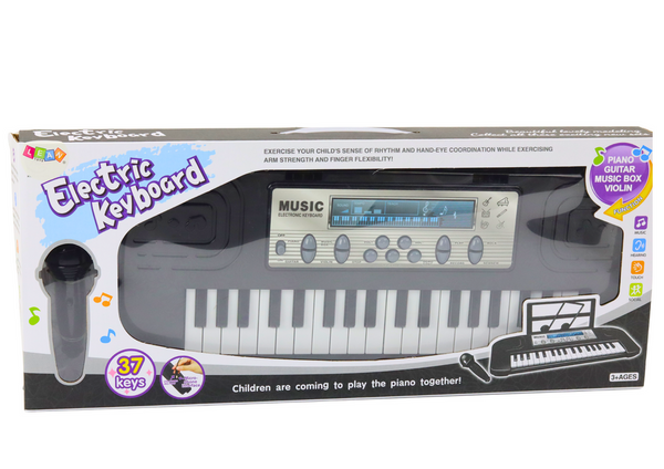 Electric Piano for Children, Microphone Stand, Black