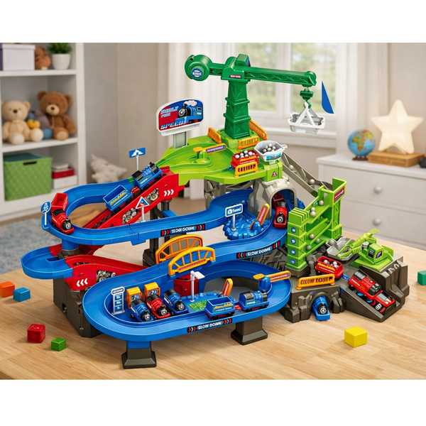 Interaktives Set: Eisenbahnstrecke für den Bergbau, Güterzüge, Minengleise