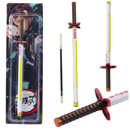 Katana Sword Anime Ballpoint Pen Metal Black Ink Replaceable Refill White and Yellow