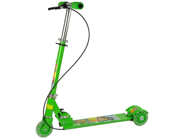 Dreirädriger Tretroller Leuchtende LED-Räder Grün mit Handbremse