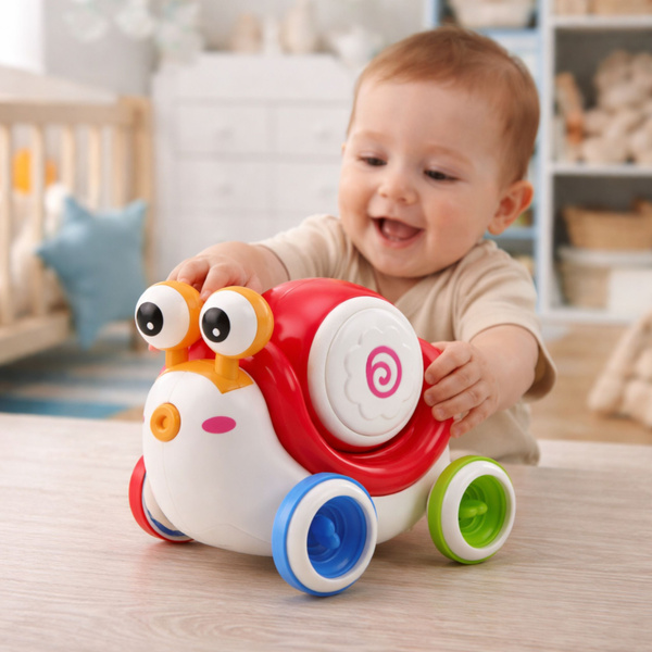 Interactive Snail Riding Drum Musical Educational Red