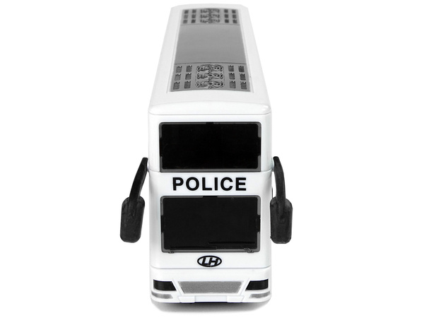 Weißer Doppeldecker-Polizeibus mit Pull Down Sound