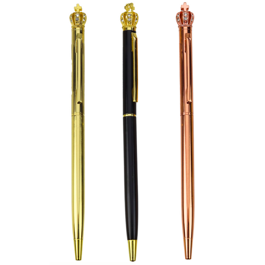 Metal Ballpoint Pen Automatic Crown Blue Ink 1.0mm