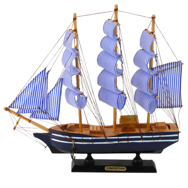 Sammlermodell Dekoratives Segelschiff Weiß und Blau 33x31cm