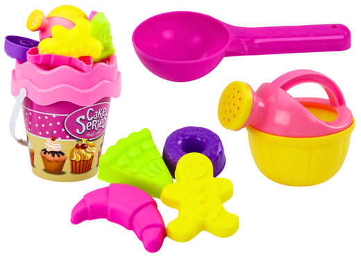 Sand Bucket Set Watering Can Molds Pink Sweets 8 pcs.
