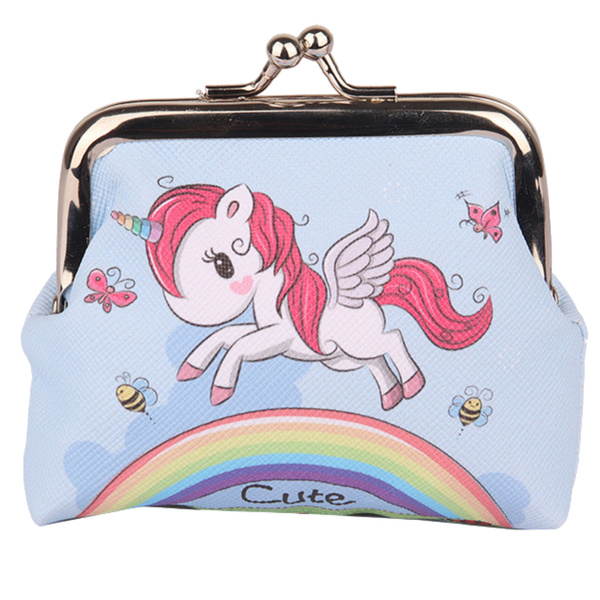 Kindergeldbörse Einhorn Regenbogen Blau Metallverschluss 10x9cm