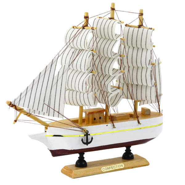 Collectible Model Decorative Three-masted Sailing Ship White 24x23cm