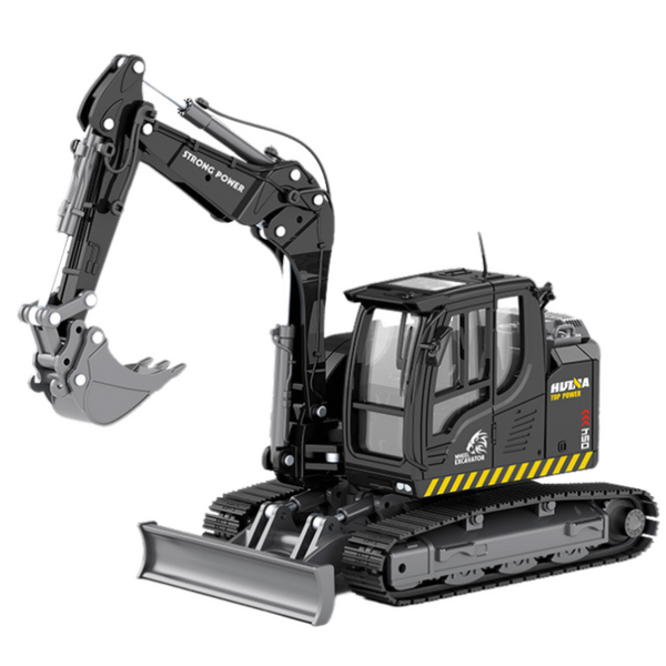Wheel Excavator With Bulldozer Metal Huina Black 1:50