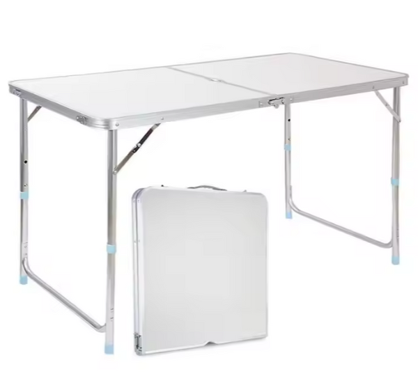 Folding Camping Table Adjustable Aluminum White 120x60cm