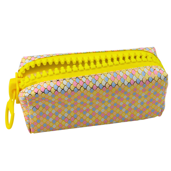 School Pencil Case Organizer Mermaid Scales Pattern Large Colorful Zipper 21x8cm