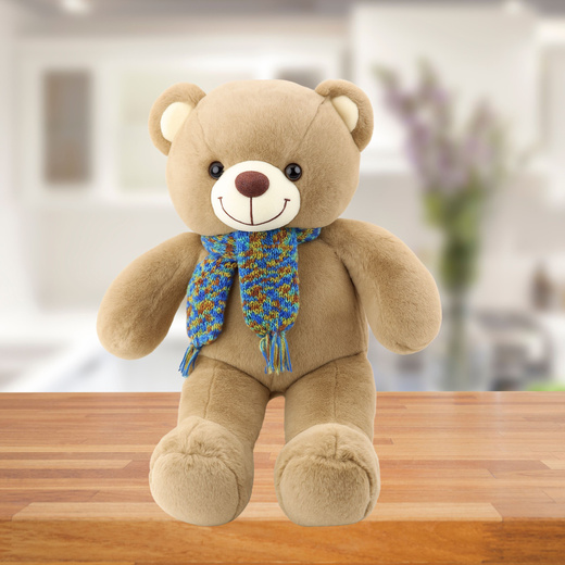 Plush Mascot Cuddly Toy Teddy Bear Colorful Wool Scarf Brown 55cm