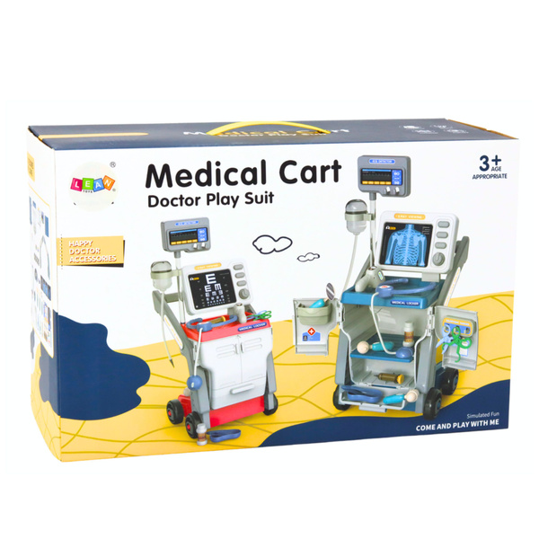 Arztkoffer für kleine Doktoren, medizinischer Wagen, Röntgen, EKG, Lichter, blau, 16-teilig.