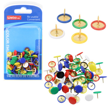 Set of Flat Head Pushpins for Office and School, Colored, 90 pcs.