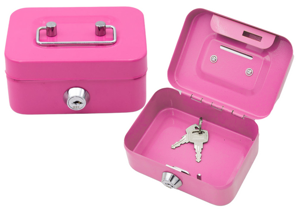 Piggy Bank Storage Box, Lockable, Two Keys, Metal, Pink