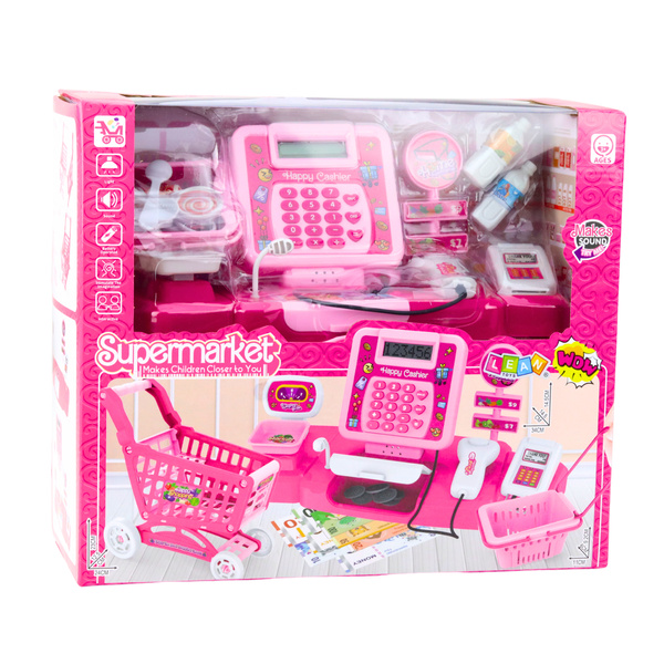 Shop Set Kasse Warenkorb Lebensmittel Lichter Sounds Pink